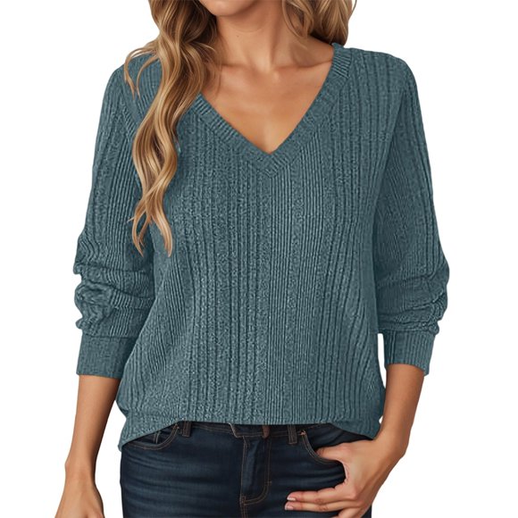 LUOGENLI Womens Sweaters Cropped Cardigan Crewneck Sweater Long Sleeve Knitted Pullover Soft Comfortable Casual for Everyday Wear Versatile Blouse Blue Size XXL