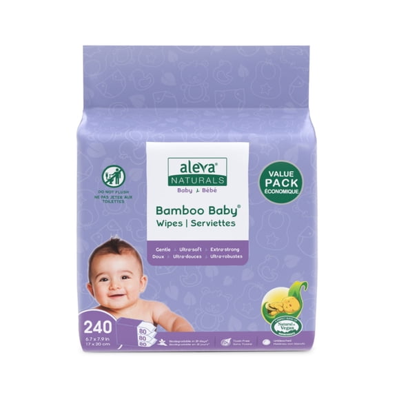 Aleva Naturals Bamboo Baby Wipes Club Pack - 240ct