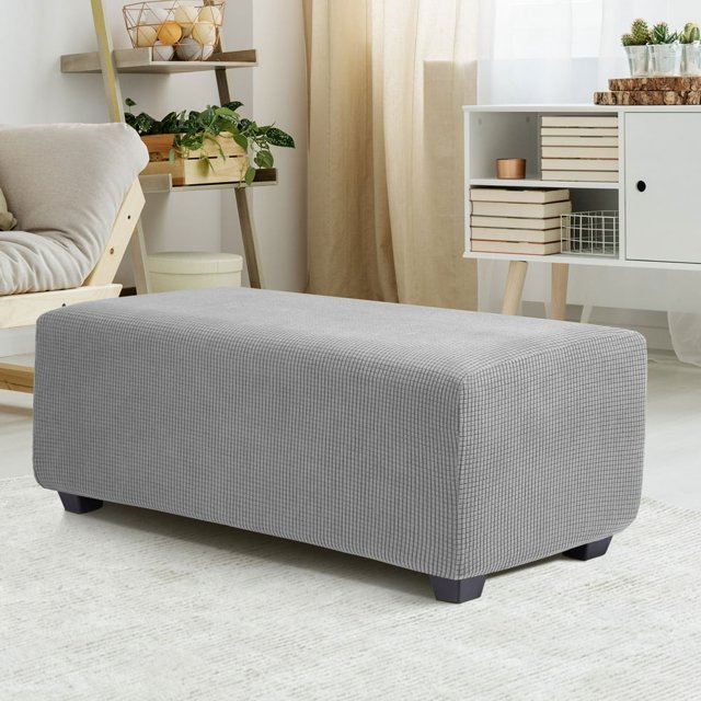 SNNROO Stretch Indoor Ottoman Slipcover Jacquard Rectangle Footstool Cover Dark Gray X-Large