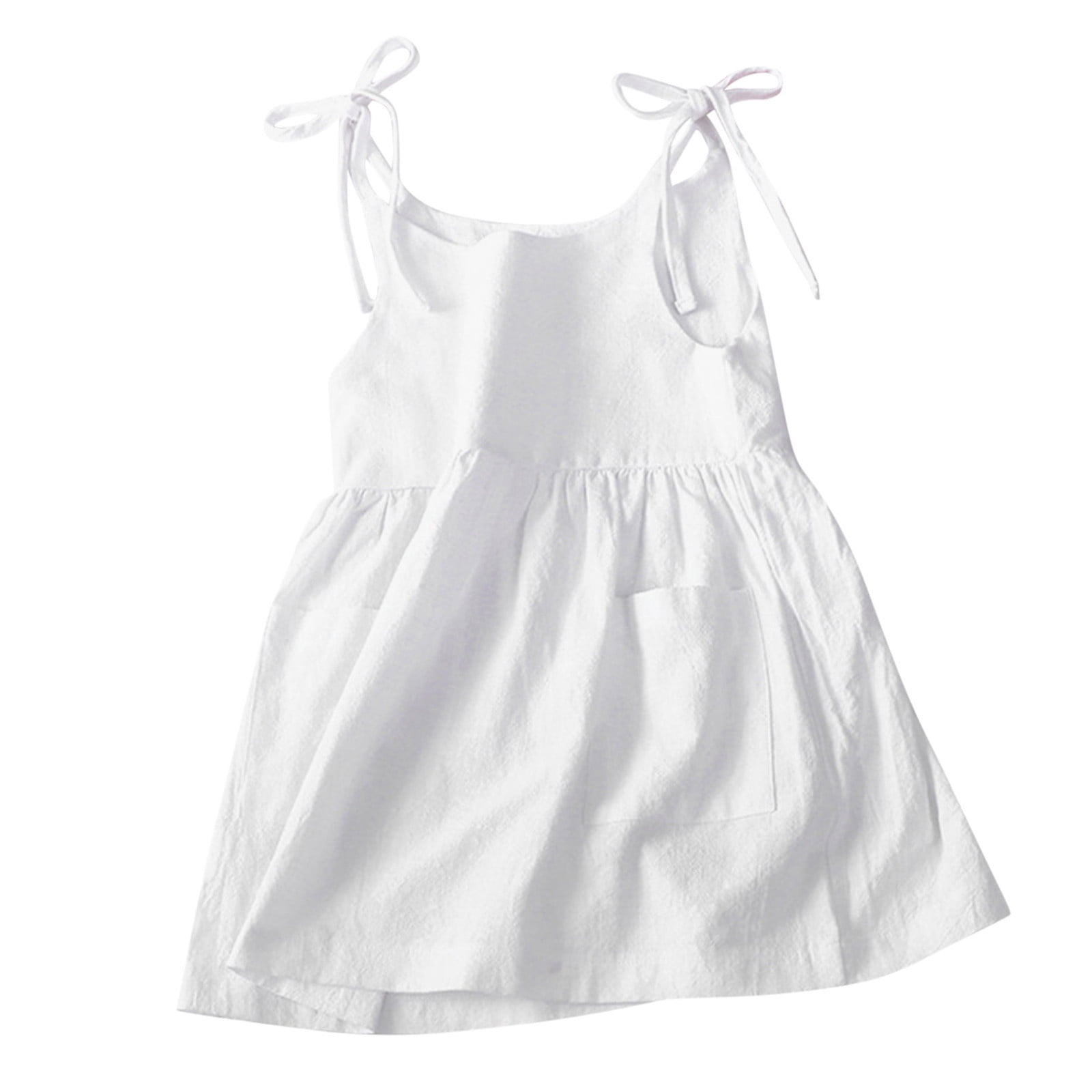 Kcodviy Tout-Petits Enfants Filles Robes Unies Filles 3_4ans Poches Sans Manches Plage Bretelles Imprimé Visage Robe Princesse Vêtements