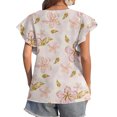 thumbnail image 4 of Hauts d'Entraînement Grande Taille pour Femmes Mode d'Été Décontractée Col Rond à Volants Manches Courtes Imprimé Pull Blouse Col en V T-Shirt Femmes en Solde, 4 of 6
