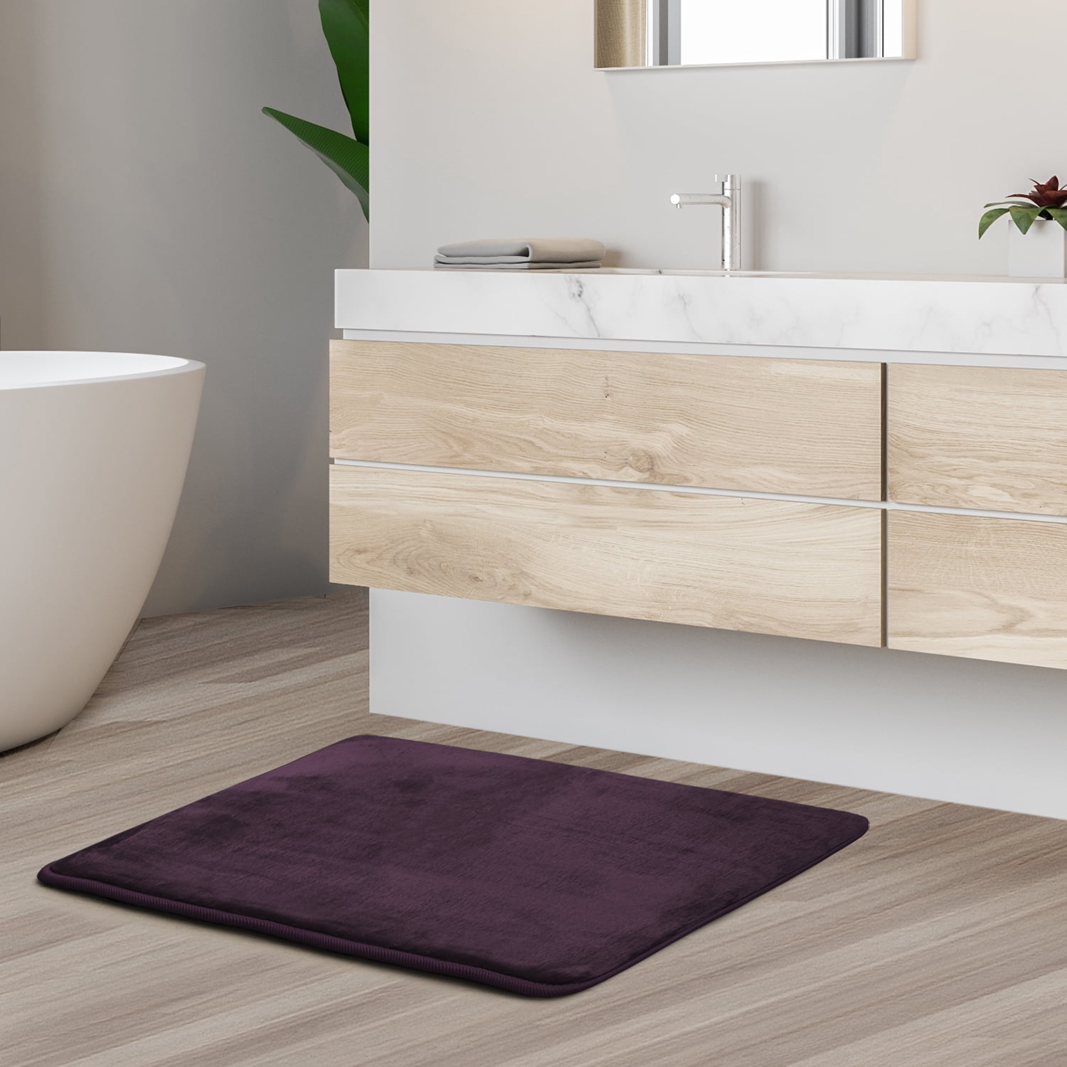 1 Small Clara Clark Bath Mat Bathroom Rug - Absorbent Memory Foam Bath Rugs - Non-Slip, Thick, Cozy Velvet Feel Microfiber Bathrug, Plush Shower, Toilet-Floor Bathmats Carpet - Purple - 17"x24"