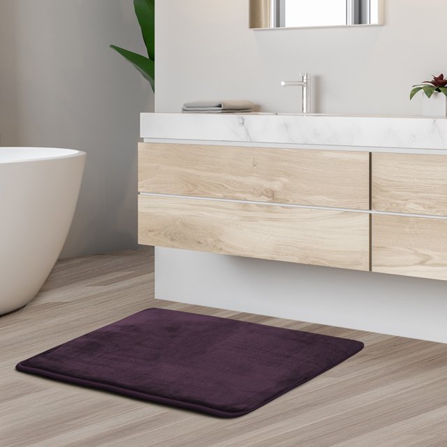 1 Small Clara Clark Bath Mat Bathroom Rug - Absorbent Memory Foam Bath Rugs - Non-Slip, Thick, Cozy Velvet Feel Microfiber Bathrug, Plush Shower, Toilet-Floor Bathmats Carpet - Purple - 17"x24"