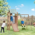 thumbnail image 2 of Qaba Kids Swing Set, Heavy-Duty Swing Set with Slide, Covered Fort, Ladder, 2 of 10