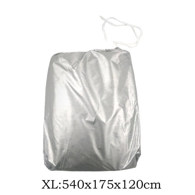 EARKITY Car Cover in size XL (540x175x120cm), shown folded in a compact form. The cover is made of 170T coated cloth in a gray color, designed for all-weather protection. It features reinforced stitching, windproof straps, and UV protection, suitable for outdoor use.