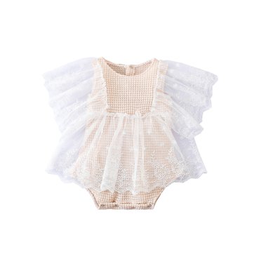 Xingqing Robe Barboteuse en Tricot pour Nouveau-Né Filles Manches en Dentelle Mignonne Volants Body Robe Tutu Princesse Patchwork