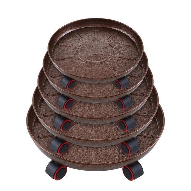 Feltree Base à Roue Universelle en Fer et Métal, Coussinet Circulaire Épaissi avec Bac de Récupération d'Eau, Pot de Fleurs en Fer et Métal Mobile avec Plateau à Roulettes