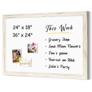 4 THOUGHT Panneau d'effacement à sec, 36 x 24 en Tableau blanc magnétique Cadre en bois vintage panneau blanc mural panneau décoratif pour l'école, bureau, maison, 8 Aimants 4