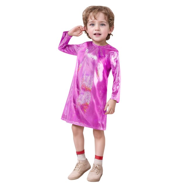 LUOGENLI Robe pour Enfants à Pois Fins Pailletée à Sequins à Manches Longues à Col Ras du Cou Robe T-Shirt Droite Ensemble Jupe Maxi à Volants 13-14 Ans