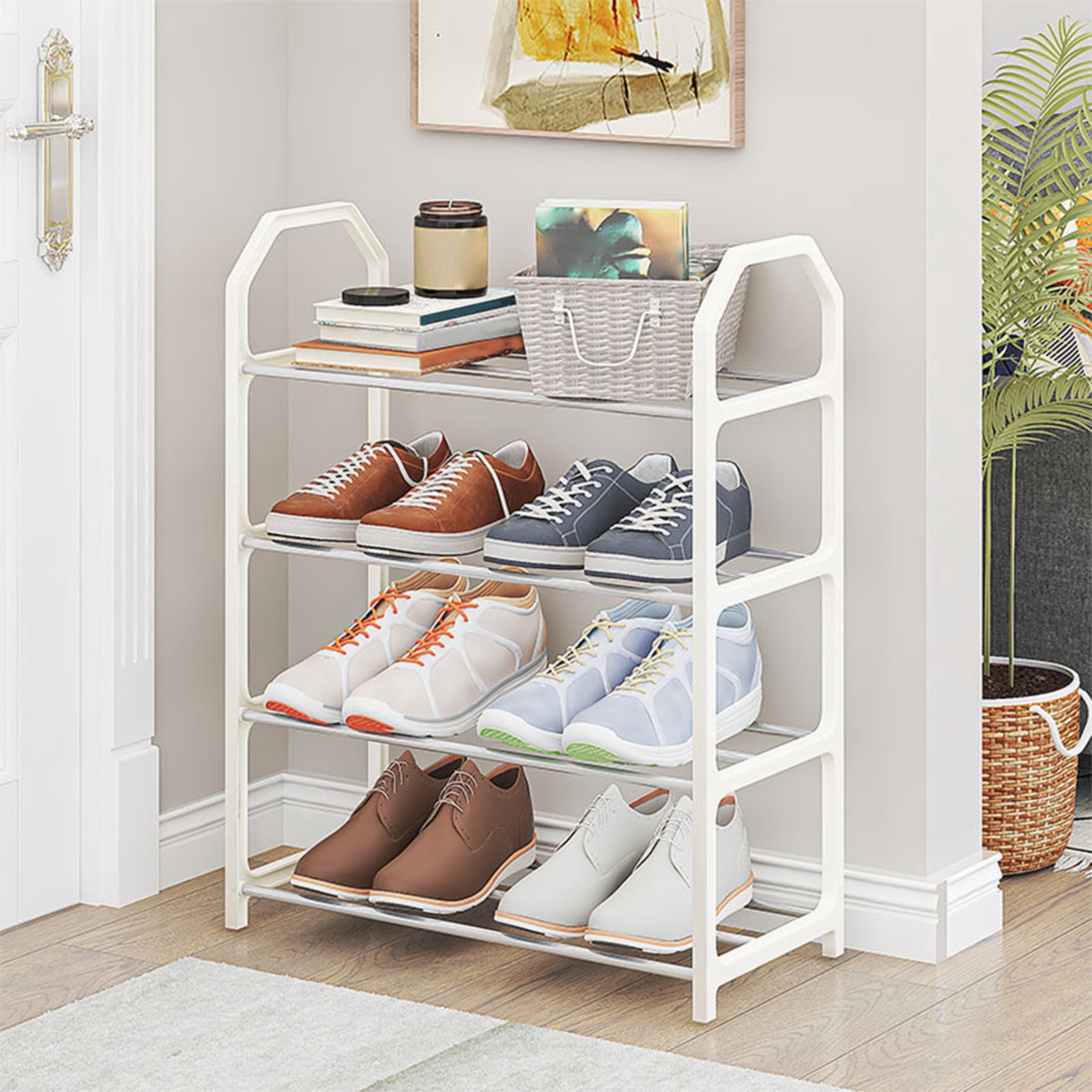 Dvkptbk Shoe Rack Organizer, 4 Tiers Metal Sturdy Shoe Shelf Storage for Closet Entryway, White