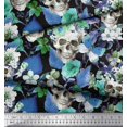 thumbnail image 3 of Soimoi Blue Polyester Crepe Fabric Skull & Anemone Flower Print Sewing Fabric BTY 52 Inch Wide, 3 of 3