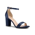 thumbnail image 1 of BLISSFUL STEP Women's Shoes Ankle Strap Buckle Block Heel Sandals Navy Blue 5.5, 1 of 8