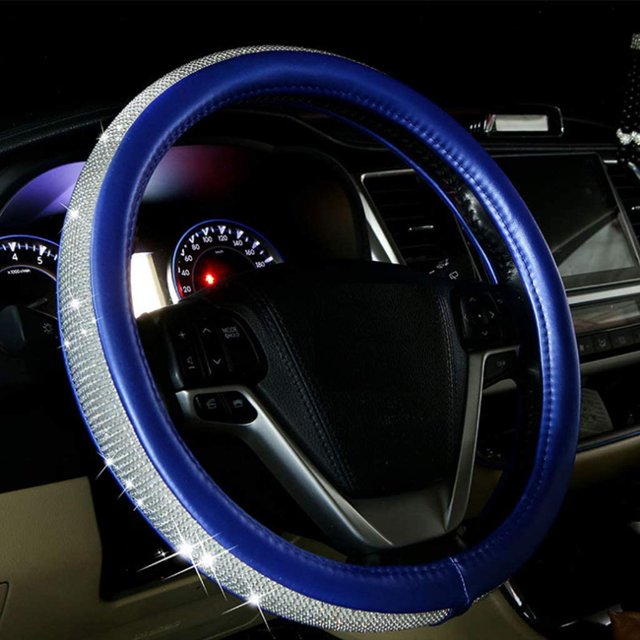 Housse de Volant Bling 15 Pouces pour Femmes, Cuir PU avec Strass Bling (Bleu Marine)