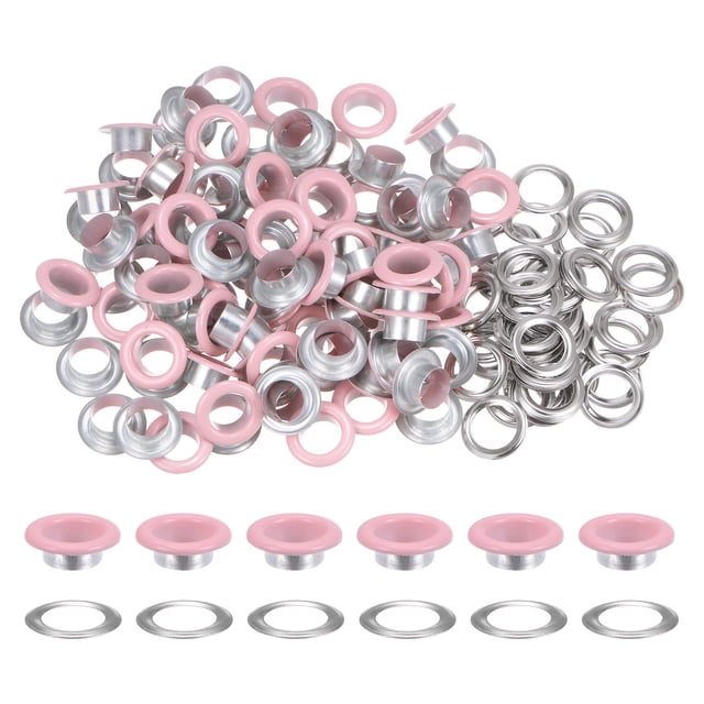 Unique Bargains 100PCS Grommets Eyelets 2/5 Inch (10mm) ID Hole Metal Self Backing Eyelet with Washers for Leather Pink