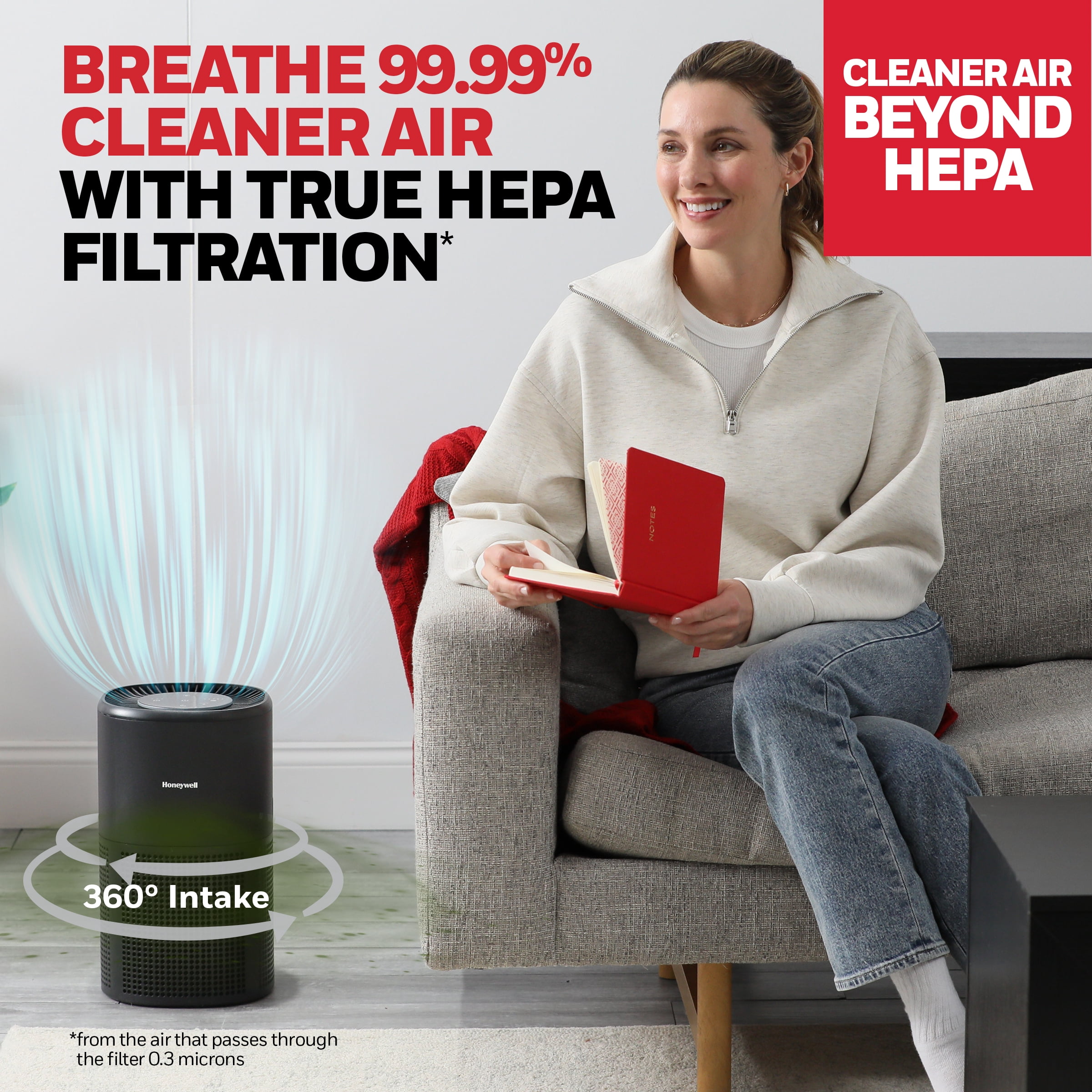 Honeywell Aqsense 4-Level, 360° True Hepa Air Purifier, Up To 1080 ft2 Coverage-HPA4200BC