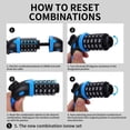 thumbnail image 4 of Bicycle Lock, Bicycle Chain Locks with 5 Digit Codes Resettable Combination Bicycle Cable Lock for Bicycle, Motorcycle, Door, Pushchair, BBQ, Luggage(Blue), 4 of 6