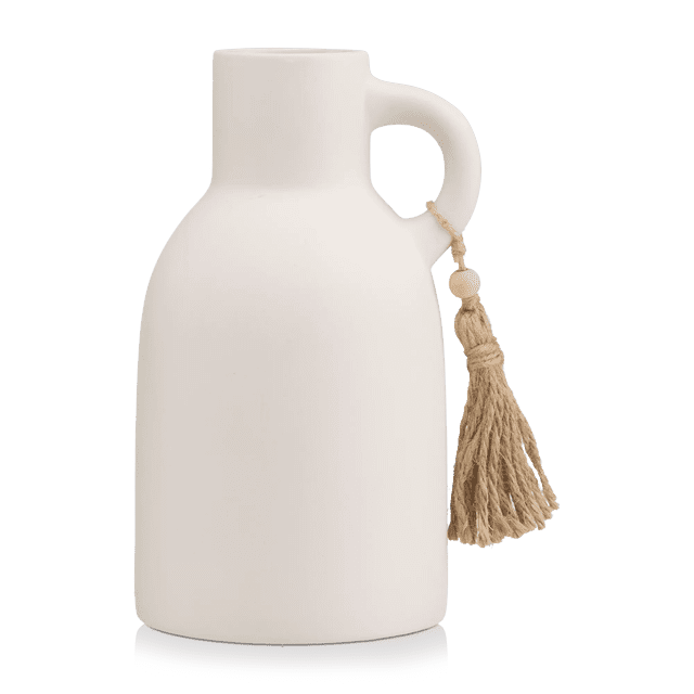 Bouclair Vase-Bouteille en Céramique Blanc avec Pompon