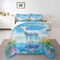 thumbnail image 2 of Erosebridal Ensembles de Literie Élan Cerf Complet avec Couette, Insert de Couette Ciel Bleu Lac, Décor d'Animaux Rêveurs, Réversible 3 Pcs, 2 of 8
