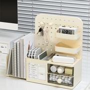 Desk Pegboard Organizer Box | Pen and Stationery Storage Container | Retractable Book Stand | Plastic Desk Accessory for Office, Dorm, Study Table, and Home Workspace