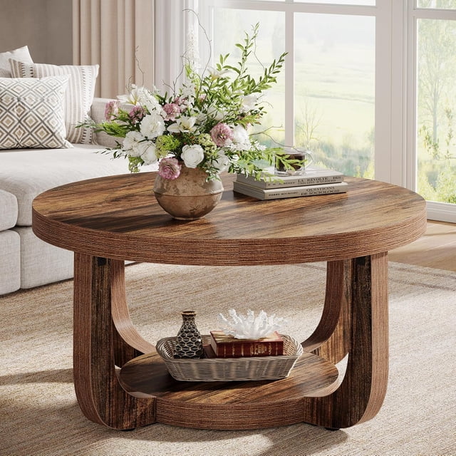 Tribesigns Round Coffee Table with 2-Tier Storage