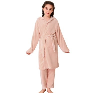 TIWEKE Cozy Girls Sleepwear and Robes Autumn and Winter Baby Coral Dress Soft Home Wear Bathrobe for Comfort,Size 5-6 Years