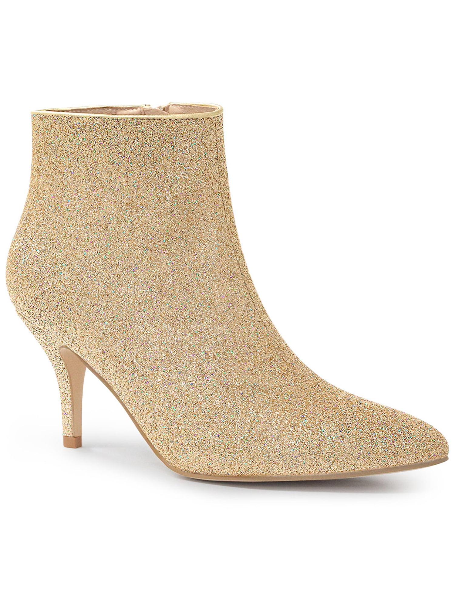 Unique Bargains Women's Glitter Point Toe Stiletto Heels Ankle Boots