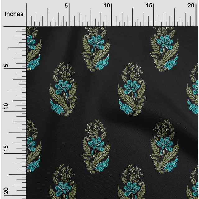 oneOone Polyester Lycra Fabric Leaves & Floral Block Printed Fabric 1 Yard 56 Inch Wide