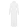 thumbnail image 3 of KIHOUT Robe Maxi Femme Couleur Unie Col Montant Manches Longues Patchwork Poches Grand Ourlet Jupe Longue, 3 of 5