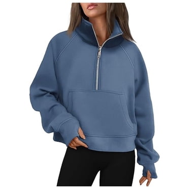 Huaizzzy Women's Fashion Casual Half Zipper Short Stand Collar Plus Solid Color Hoodie Leggings Sweatshirt Women Hoodie Women Full Zip Ladies Plaid Zip up Jacket Large Top Front Open Shirts Women