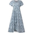 thumbnail image 4 of Jusqu'à 65 % de Rabais! Robes d'Été Mode pour Femmes 2024 Grande Taille pour Imprimé Floral Manches Courtes Robe à Col en V Robes Plissées Fluides, 4 of 5