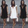 thumbnail image 3 of Nouvelle Mode Robe Bohème Décontractée en Chiffon pour Femmes Col en V Manches Courtes Robe Chemise Été Plage Ample Blanche Noire, 3 of 4