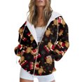 thumbnail image 1 of Bmisegm Women Casual Fashion Hooded Drawstring Colorful Printed Zipper Jacket Pocket Jacket Sweatshirt Womens Coats Coffee XXL, 1 of 1