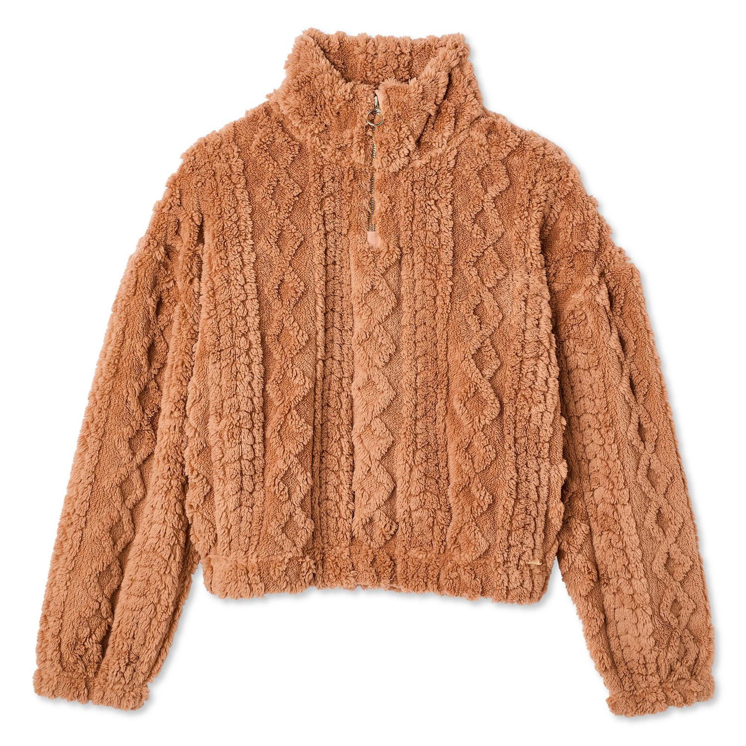 Chandail en molleton peluche zippé au quart avec col montant Justice pour filles