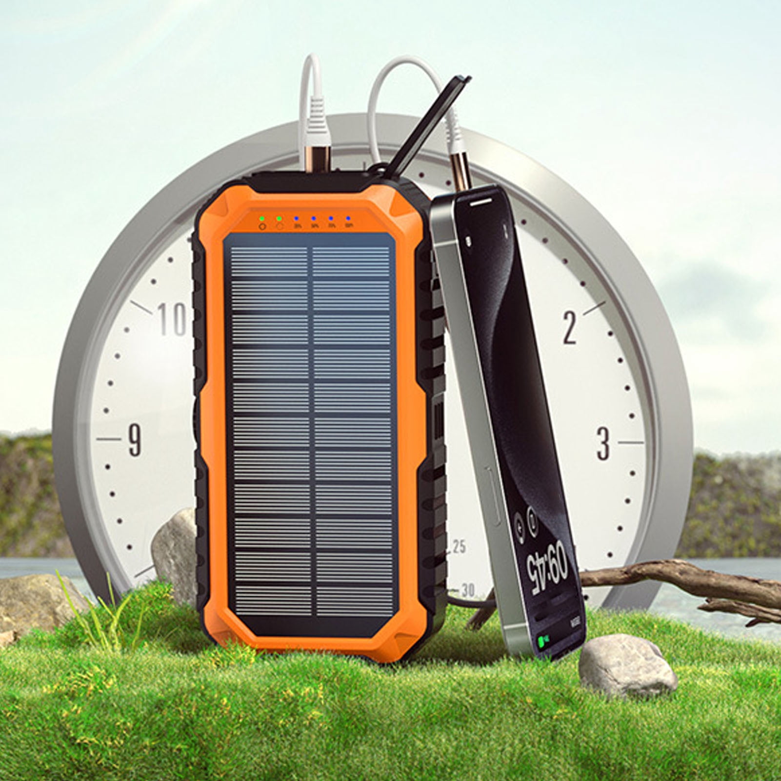 Power Bank, Hand Crank Solar Power Bank 20000mAh  for Outdoor Orange