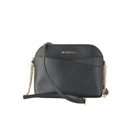 Michael Kors Jet Set Travel Medium Leather Cross Dome Bag Crossbody Black Gold