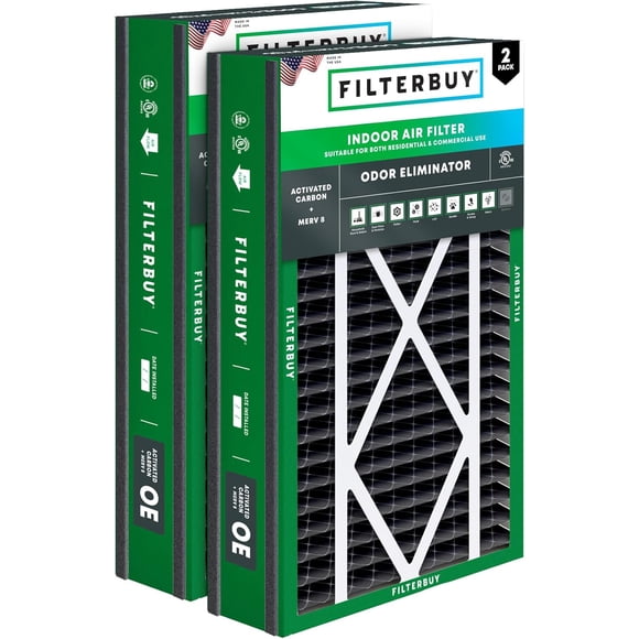 Filterbuy 16x25x5 Air Filter MERV 8 Odor Eliminator, HVAC AC Furnace Air Filters Replacement (2-Pack)