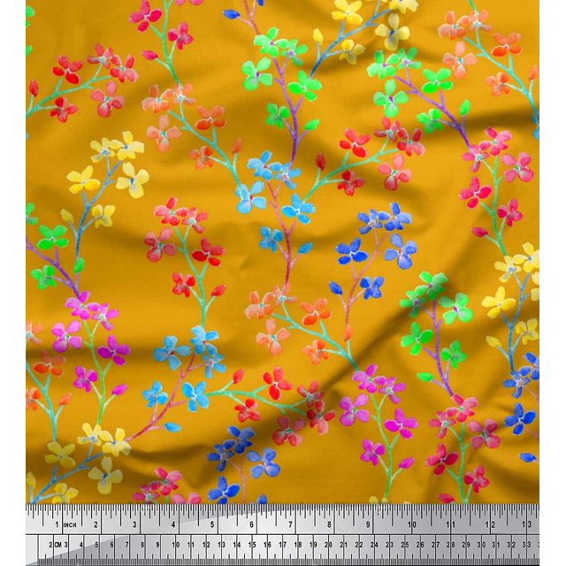 Soimoi Poly Georgette Fabric Lilac Floral Printed Fabric 1 Yard 42 Inch Wide
