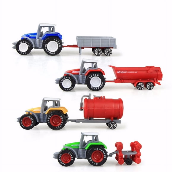 Jouets de Remorque de Ferme, Transport de Tracteur Jouet de Ferme à 4 Têtes, 4 Véhicules d'Équipement de Tracteur, Remplacement pour Enfants Garçons et Filles 3+