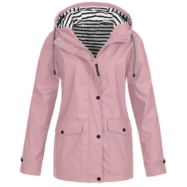 Kcodviy Imperméable pour Femmes Manteau de Pluie Uni Vestes en Polyester pour Femmes à Capuche Coupe-Vent Manteau d'Extérieur Manteau d'Hiver Léger Plus Manteau pour Femmes