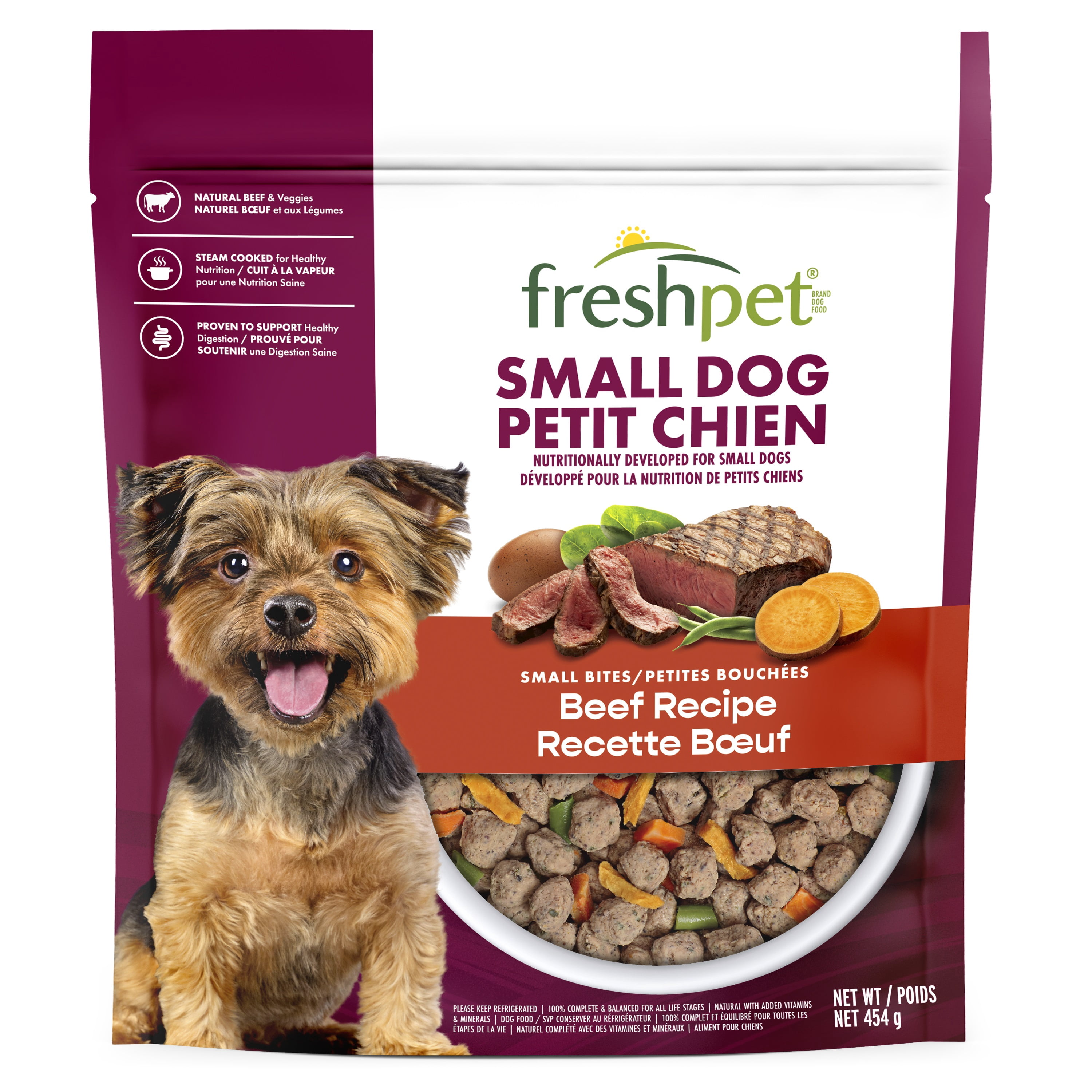 Freshpet Fresh Dog Food, Small Dog Beef & Egg Recipe, Small Bites Freshly Roasted Meals 454 g