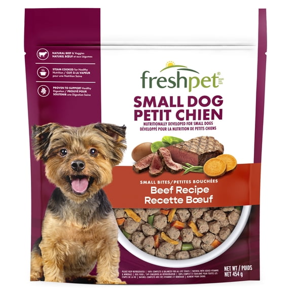 Freshpet Nourriture Fraîche pour Chien, Recette pour Petit Chien au Bœuf & à l'Œuf, Petites Bouchées Repas Fraîchement Rôtis 454 g