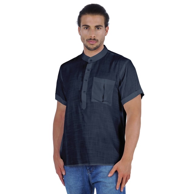 Atasi Short Kurta Mandarin Collar Tee Solid Short Sleeve Henley Shirt With Pocket