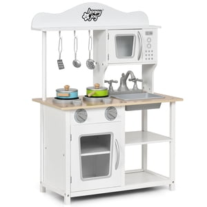 Gymax Ensemble de cuisine en bois pour enfants avec accessoires & Écreur