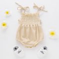 thumbnail image 2 of Kmbangi Infant Summer Cotton Sling Romper Lace Up Stretch Ruched Jumpsuit, 2 of 6