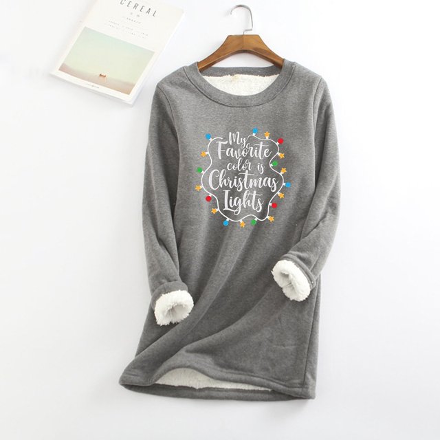 Tenues Grande Taille pour Femmes, Mode Décontractée d'Hiver, sous-Couche Chaude en Peluche, Imprimé de Noël, Manches Longues, Col Rond, Tenues pour Filles en Liquidation