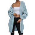 thumbnail image 1 of IROINID Women's Open Front Cardigans Sweater Solid Color Casual Mid-Long Long Sleeve Knitting Cable Sweaters Tops, 1 of 6