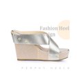 thumbnail image 3 of BLISSFUL STEP Chaussures pour Femmes à Plateforme Compensée à Brides Croisées Clous Tige en Tissu Sandales à Talons à Bout Ouvert Argent 7, 3 of 5