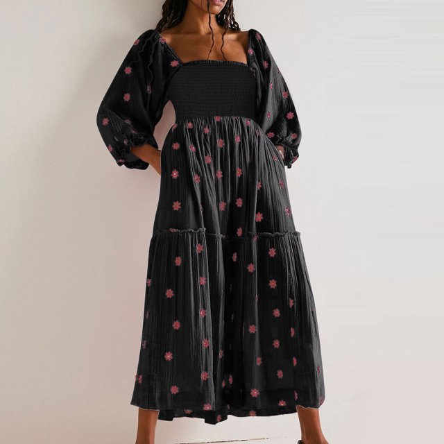 EGNMCR Robes d'Été Femmes Tendance 2024 Femmes Décontractées et Confortables Haut-Parleur Manches 3/4 Robe Imprimée Grande