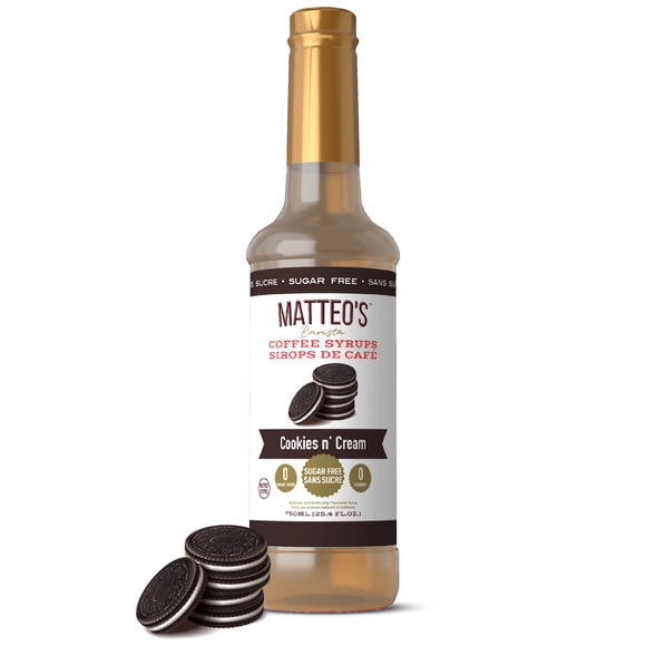 Matteo's Sirop Aromatisant Sans Sucre pour Café, Cookies N' Cream, Délicieux Sirop de Café, 0 Calories, 0 Sucre, Compatible Keto (750mL, Bouteille Unique)