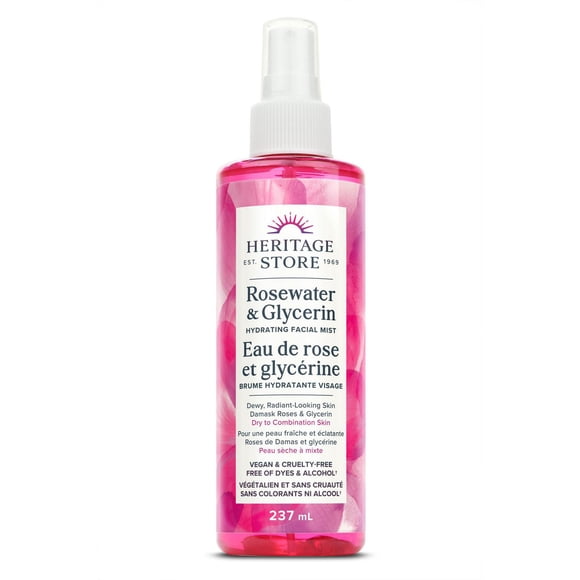 Heritage Store – Rosewater & Glycerin | Hydrating Facial Mist | Locks in Moisture for Radiant Skin | Vegan & Cruelty Free | Alcohol & Paraben Free | 237 ml